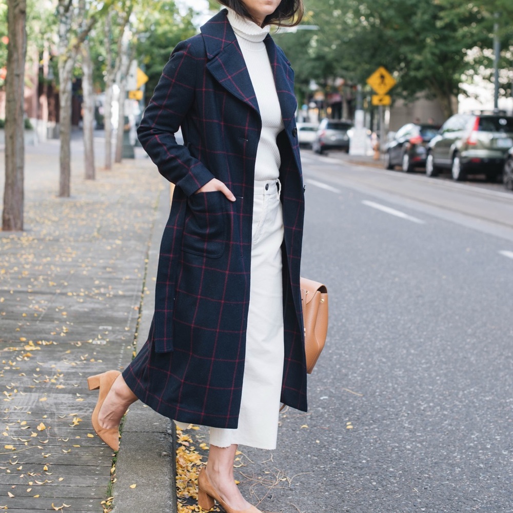 Banana Republic Navy Plaid Long Coat - Picture 5 of 5